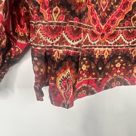 Carole Little  Mock Neck Blouse Sz M | Red Black Boho Abstract Print Long Sleeve - Picture 14 of 14